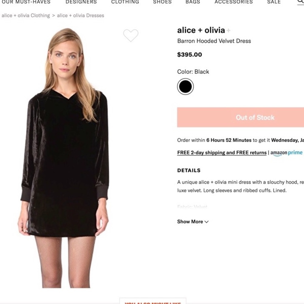 Alice + Olivia Air Barron Hooded Velvet Dress